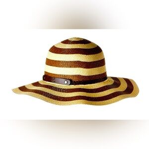NWT Sunlily Roll-n-Go Sun Hat Tan & Brown Striped Travel Braided Leather Strap